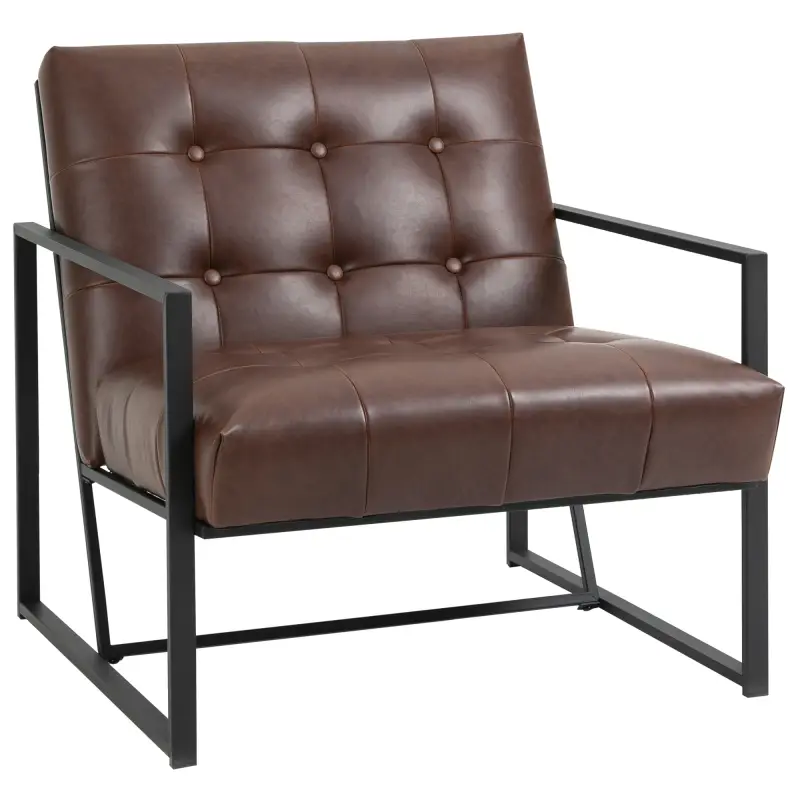 Sillón de Salón Moderna Butaca de Salón Tapizado en PU Asiento Amplio Marco de Metal para Dormitorio Salón Marrón Sillón de Salón Moderna Butaca de Salón Tapizado en PU Asiento Amplio Marco de Metal para Dormitorio Salón Marrón