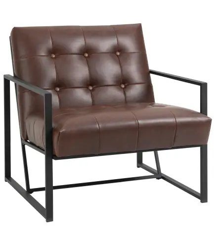 Sillón de Salón Moderna Butaca de Salón Tapizado en PU Asiento Amplio Marco de Metal para Dormitorio Salón Marrón