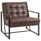 Sillón de Salón Moderna Butaca de Salón Tapizado en PU Asiento Amplio Marco de Metal para Dormitorio Salón Marrón Sillón de Salón Moderna Butaca de Salón Tapizado en PU Asiento Amplio Marco de Metal para Dormitorio Salón Marrón
