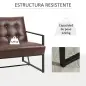 Sillón de Salón Moderna Butaca de Salón Tapizado en PU Asiento Amplio Marco de Metal para Dormitorio Salón Marrón Sillón de Salón Moderna Butaca de Salón Tapizado en PU Asiento Amplio Marco de Metal para Dormitorio Salón Marrón