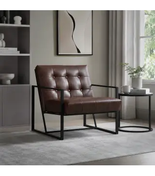 Sillón de Salón Moderna Butaca de Salón Tapizado en PU Asiento Amplio Marco de Metal para Dormitorio Salón Marrón