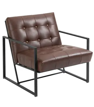 Sillón de Salón Moderna Butaca de Salón Tapizado en PU Asiento Amplio Marco de Metal para Dormitorio Salón Marrón
