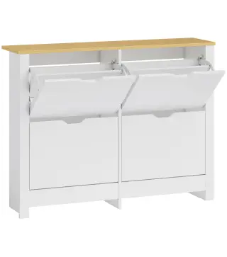 Zapatero Estrecho con 4 Cajones Abatibles Estantes Ajustables para 16 Pares de Zapatos 105x26x80 cm Blanco
