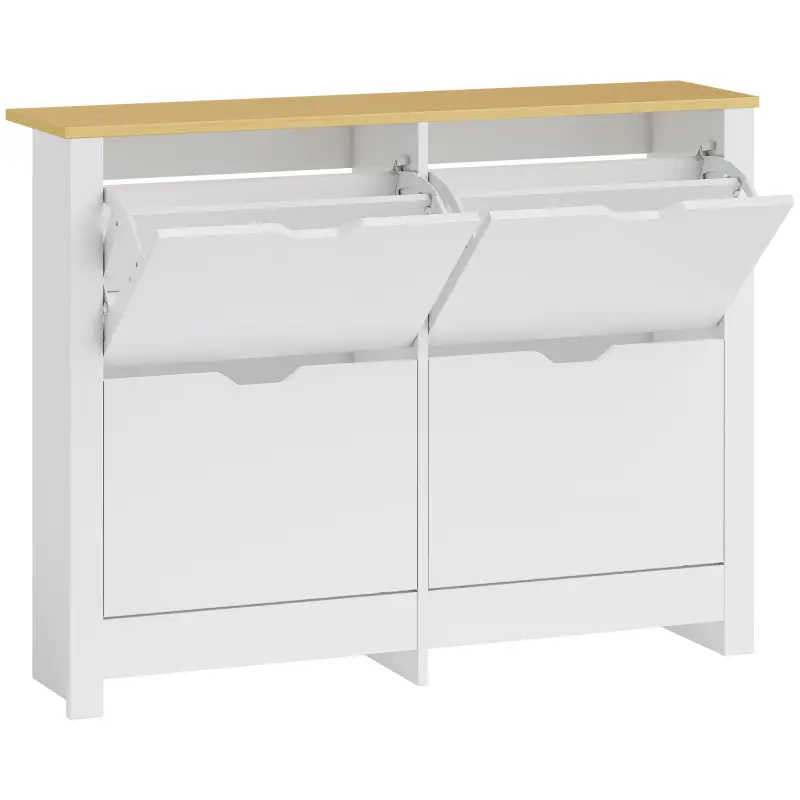Zapatero Estrecho con 4 Cajones Abatibles Estantes Ajustables para 16 Pares de Zapatos 105x26x80 cm Blanco