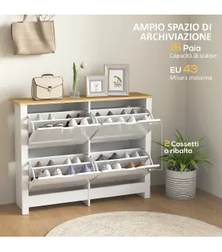 Zapatero Estrecho con 4 Cajones Abatibles Estantes Ajustables para 16 Pares de Zapatos 105x26x80 cm Blanco