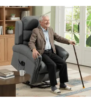 Sillón Relax Reclinable Eléctrico Levanta Personas con Masaje Vibratorio y Calor Control Remoto Gris