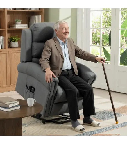 Sillón Relax Reclinable Eléctrico Levanta Personas con Masaje Vibratorio y Calor Control Remoto Gris