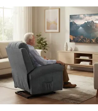 Sillón Relax Reclinable Eléctrico Levanta Personas con Masaje Vibratorio y Calor Control Remoto Gris