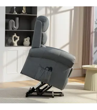 Sillón Relax Reclinable Eléctrico Levanta Personas con Masaje Vibratorio y Calor Control Remoto Gris