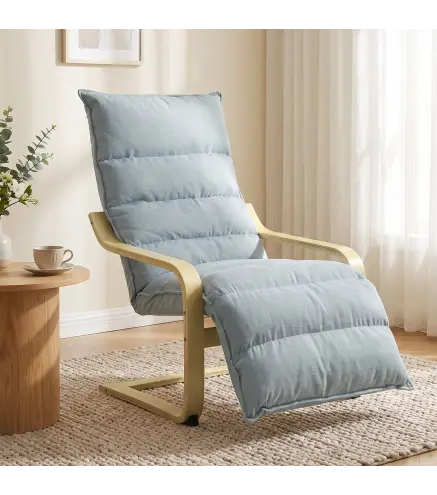 Butaca de Salón con Reposapiés Ajustable Tapizada en Terciopelo con Marco de Madera 67x93x105 cm Azul Claro