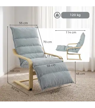 Butaca de Salón con Reposapiés Ajustable Tapizada en Terciopelo con Marco de Madera 67x93x105 cm Azul Claro