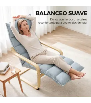 Butaca de Salón con Reposapiés Ajustable Tapizada en Terciopelo con Marco de Madera 67x93x105 cm Azul Claro