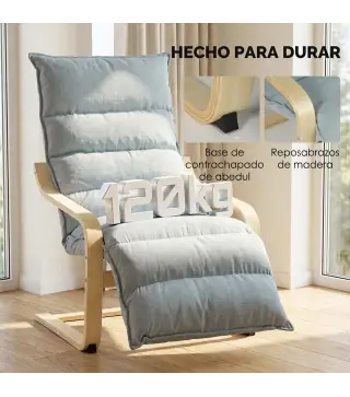 Butaca de Salón con Reposapiés Ajustable Tapizada en Terciopelo con Marco de Madera 67x93x105 cm Azul Claro