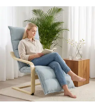 Butaca de Salón con Reposapiés Ajustable Tapizada en Terciopelo con Marco de Madera 67x93x105 cm Azul Claro