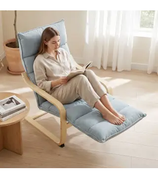 Butaca de Salón con Reposapiés Ajustable Tapizada en Terciopelo con Marco de Madera 67x93x105 cm Azul Claro