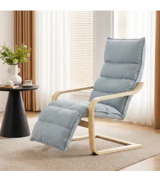 Butaca de Salón con Reposapiés Ajustable Tapizada en Terciopelo con Marco de Madera 67x93x105 cm Azul Claro