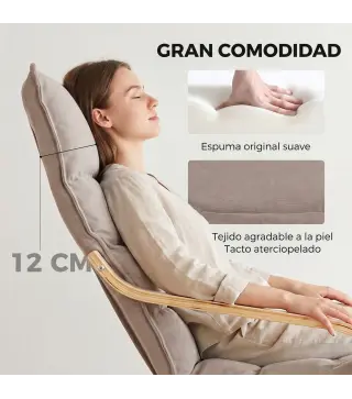 Butaca de Salón con Reposapiés Ajustable Tapizada en Terciopelo con Marco de Madera 67x93x105 cm Marrón Claro