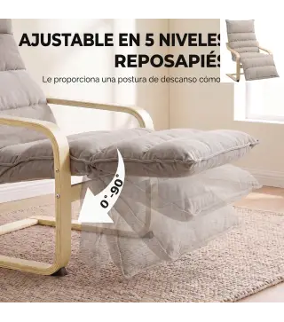 Butaca de Salón con Reposapiés Ajustable Tapizada en Terciopelo con Marco de Madera 67x93x105 cm Marrón Claro
