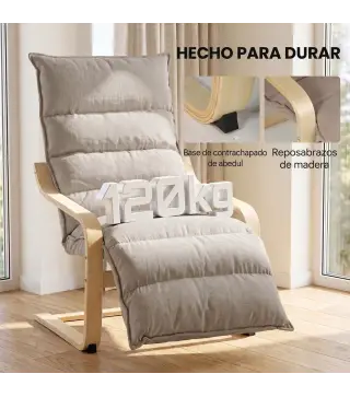 Butaca de Salón con Reposapiés Ajustable Tapizada en Terciopelo con Marco de Madera 67x93x105 cm Marrón Claro