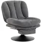Sillón de Salón con Reposapiés Ajustable y Giratorio 360° de Lino Respaldo Forma Abanico Acolchado Grueso Gris Oscuro