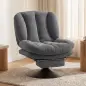 Sillón de Salón con Reposapiés Ajustable y Giratorio 360° de Lino Respaldo Forma Abanico Acolchado Grueso Gris Oscuro