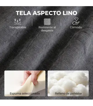 Sillón de Salón con Reposapiés Ajustable y Giratorio 360° de Lino Respaldo Forma Abanico Acolchado Grueso Gris Oscuro