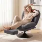 Sillón de Salón con Reposapiés Ajustable y Giratorio 360° de Lino Respaldo Forma Abanico Acolchado Grueso Gris Oscuro