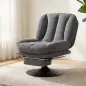 Sillón de Salón con Reposapiés Ajustable y Giratorio 360° de Lino Respaldo Forma Abanico Acolchado Grueso Gris Oscuro