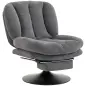 Sillón de Salón con Reposapiés Ajustable y Giratorio 360° de Lino Respaldo Forma Abanico Acolchado Grueso Gris Oscuro