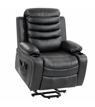 Sillón Relax Reclinable Eléctrico Levanta Personas con Masaje Vibratorio y Calor Puerto USB Control Remoto Negro