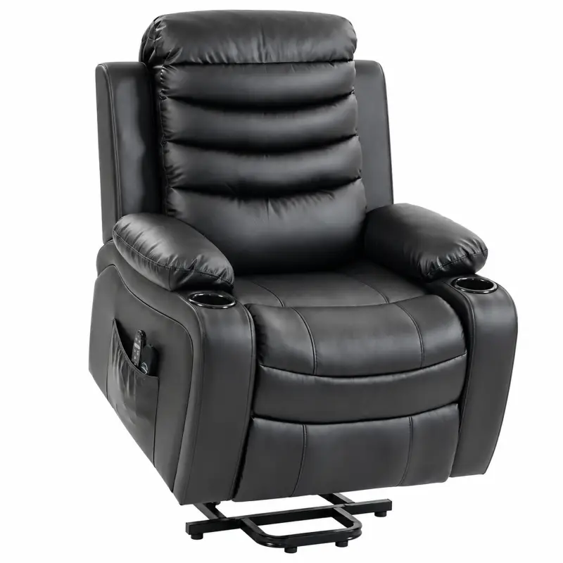 Sillón Relax Reclinable Eléctrico Levanta Personas con Masaje Vibratorio y Calor Puerto USB Control Remoto Negro