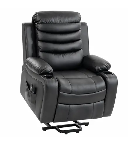 Sillón Relax Reclinable Eléctrico Levanta Personas con Masaje Vibratorio y Calor Puerto USB Control Remoto Negro
