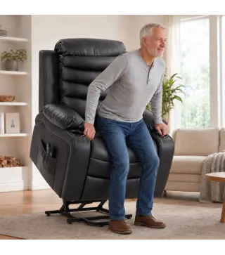 Sillón Relax Reclinable Eléctrico Levanta Personas con Masaje Vibratorio y Calor Puerto USB Control Remoto Negro