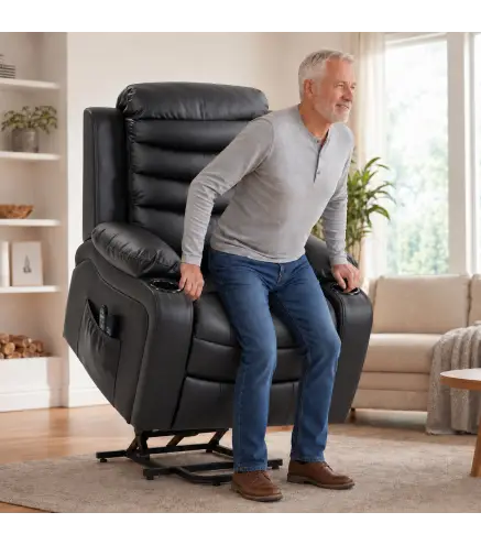 Sillón Relax Reclinable Eléctrico Levanta Personas con Masaje Vibratorio y Calor Puerto USB Control Remoto Negro