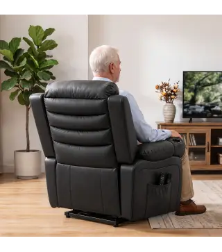 Sillón Relax Reclinable Eléctrico Levanta Personas con Masaje Vibratorio y Calor Puerto USB Control Remoto Negro