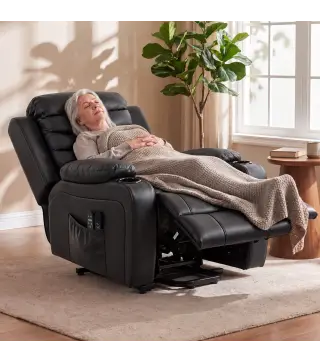 Sillón Relax Reclinable Eléctrico Levanta Personas con Masaje Vibratorio y Calor Puerto USB Control Remoto Negro