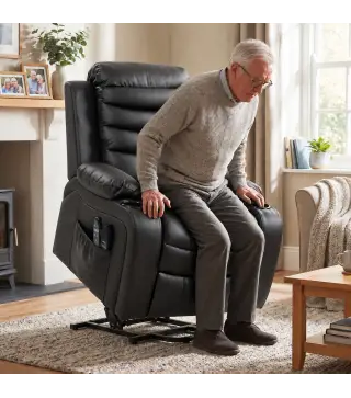 Sillón Relax Reclinable Eléctrico Levanta Personas con Masaje Vibratorio y Calor Puerto USB Control Remoto Negro