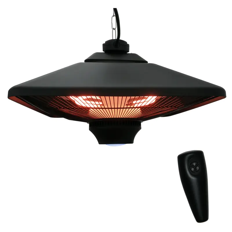 Calefactor Exterior 1000/2000W Estufa Colgante de Techo Infrarrojos Radiante Halógeno con Control Remoto Luz LED para Interior y Calefactor Exterior 1000/2000W Estufa Colgante de Techo Infrarrojos Radiante Halógeno con Control Remoto Luz LED para Interior y