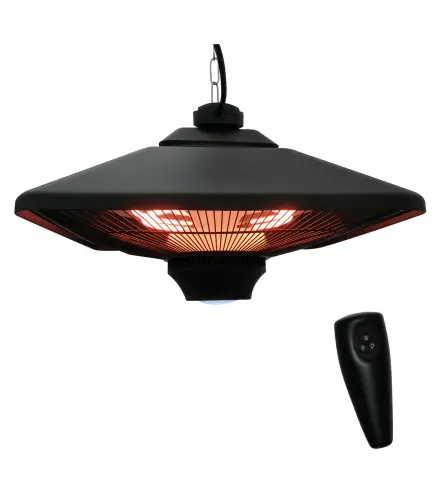Calefactor Exterior 1000/2000W Estufa Colgante de Techo Infrarrojos Radiante Halógeno con Control Remoto Luz LED para Interior y