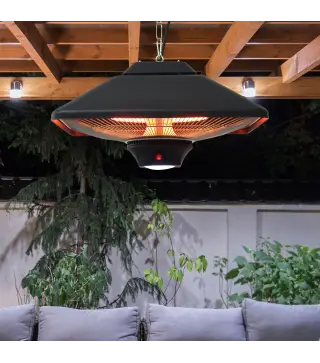 Calefactor Exterior 1000/2000W Estufa Colgante de Techo Infrarrojos Radiante Halógeno con Control Remoto Luz LED para Interior y