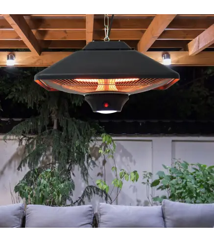 Calefactor Exterior 1000/2000W Estufa Colgante de Techo Infrarrojos Radiante Halógeno con Control Remoto Luz LED para Interior y
