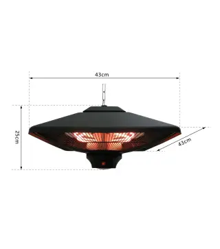 Calefactor Exterior 1000/2000W Estufa Colgante de Techo Infrarrojos Radiante Halógeno con Control Remoto Luz LED para Interior y