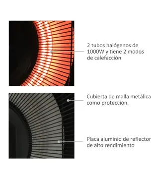 Calefactor Exterior 1000/2000W Estufa Colgante de Techo Infrarrojos Radiante Halógeno con Control Remoto Luz LED para Interior y