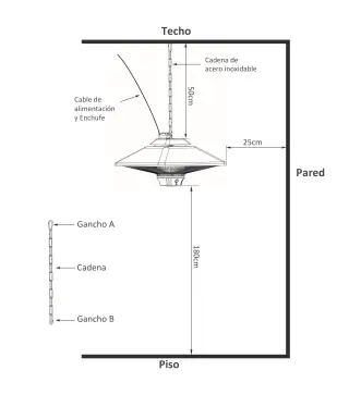 Calefactor Exterior 1000/2000W Estufa Colgante de Techo Infrarrojos Radiante Halógeno con Control Remoto Luz LED para Interior y