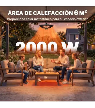 Calefactor Exterior 1000/2000W Estufa Colgante de Techo Infrarrojos Radiante Halógeno con Control Remoto Luz LED para Interior y