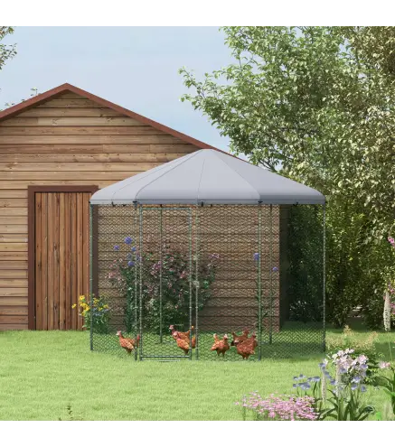 Recinto para gallinero exterior 5 m² parque con malla 2,8x2,45x2,46 m - espacio cubierto - 5/8 gallinas