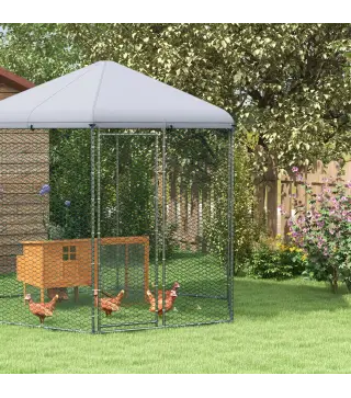 Recinto para gallinero exterior 5 m² parque con malla 2,8x2,45x2,46 m - espacio cubierto - 5/8 gallinas
