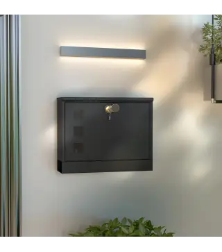 Buzón Exterior de Metal de Pared Correo Cerradura y 2 Llaves Ventanas de Vista Cierre Silencioso 36,5x11,5x29 cm Negro