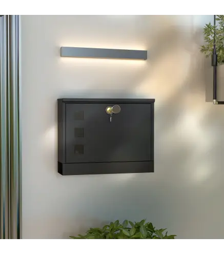 Buzón Exterior de Metal de Pared Correo Cerradura y 2 Llaves Ventanas de Vista Cierre Silencioso 36,5x11,5x29 cm Negro