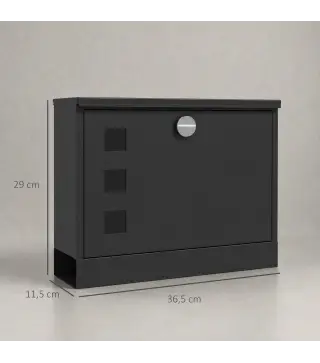 Buzón Exterior de Metal de Pared Correo Cerradura y 2 Llaves Ventanas de Vista Cierre Silencioso 36,5x11,5x29 cm Negro